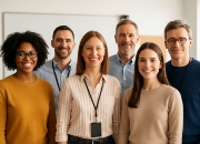 Six teachers posing in front of the camera in two rows.